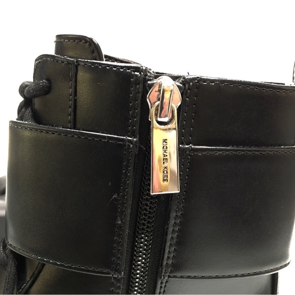 MICHAEL KORS TATUM LOGO COMBAT BOOTS -BLACK FAUX LEATHER -US 9.5 -NEW - Picture 7 of 9
